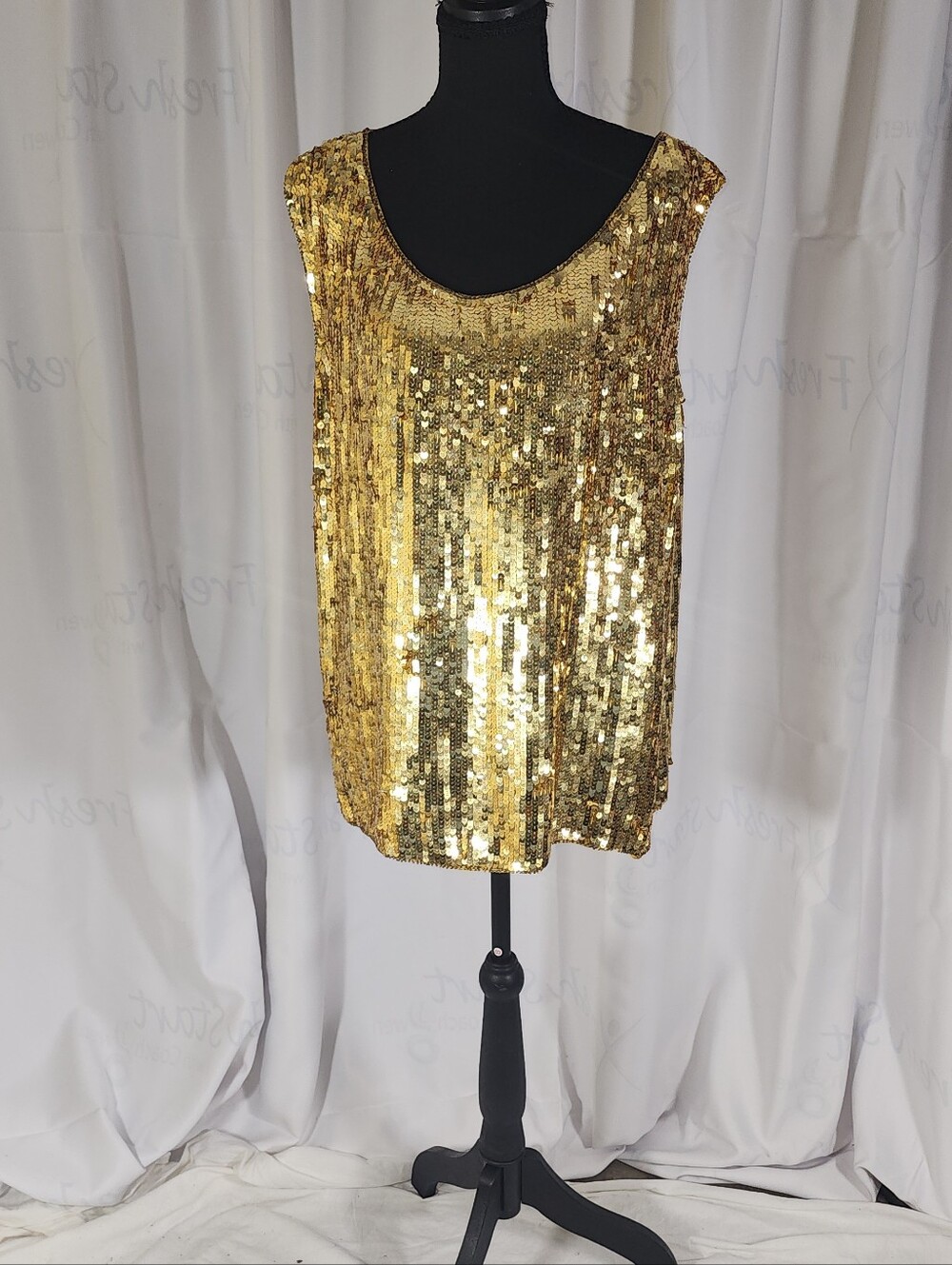 Gold Sequin Scoop Neck Tank Top